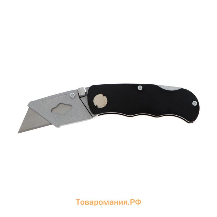 Нож универсальный складной ТУНДРА, металл. корпус, трапециевидное лезвие + 5 запасных, 19 мм