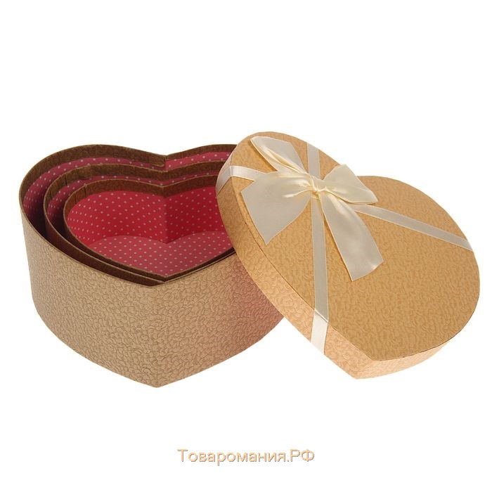 Набор коробок 3в1 Сердца, коричневый, 21 х 19 х 9 - 15.5 х 14 х 6 см