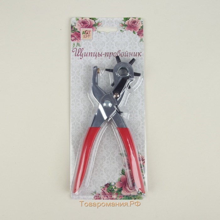 Щипцы-пробойник, с прорезиненными ручками, 21 × 13,5 см, цвет серебряный/красный