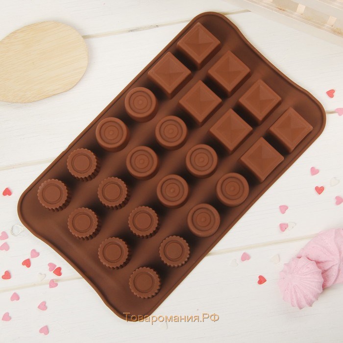 Форма для шоколада «Коробка конфет», силикон, 23,2×13,8×0,5 см, 24 ячейки, цвет коричневый