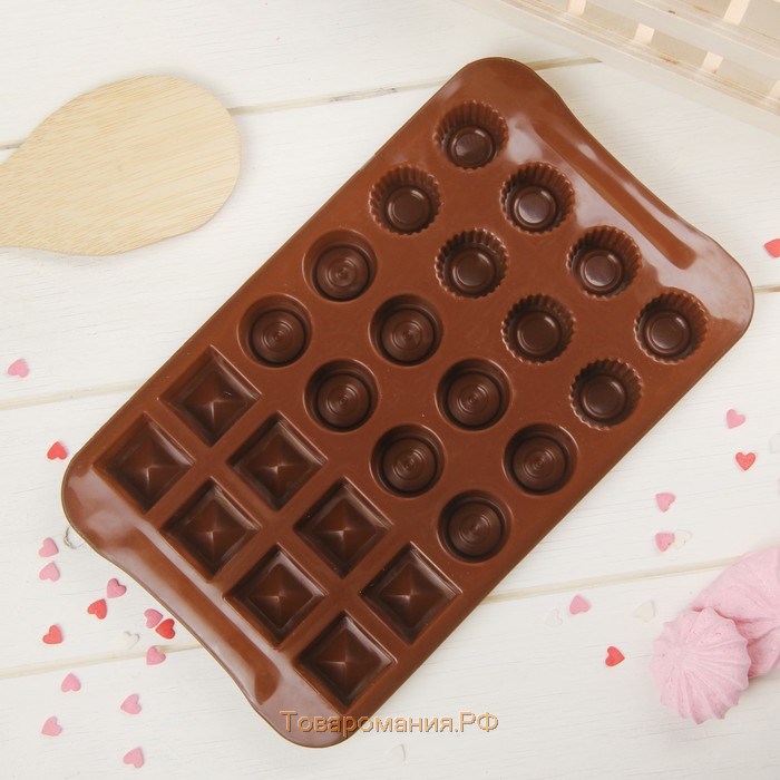Форма для шоколада «Коробка конфет», силикон, 23,2×13,8×0,5 см, 24 ячейки, цвет коричневый