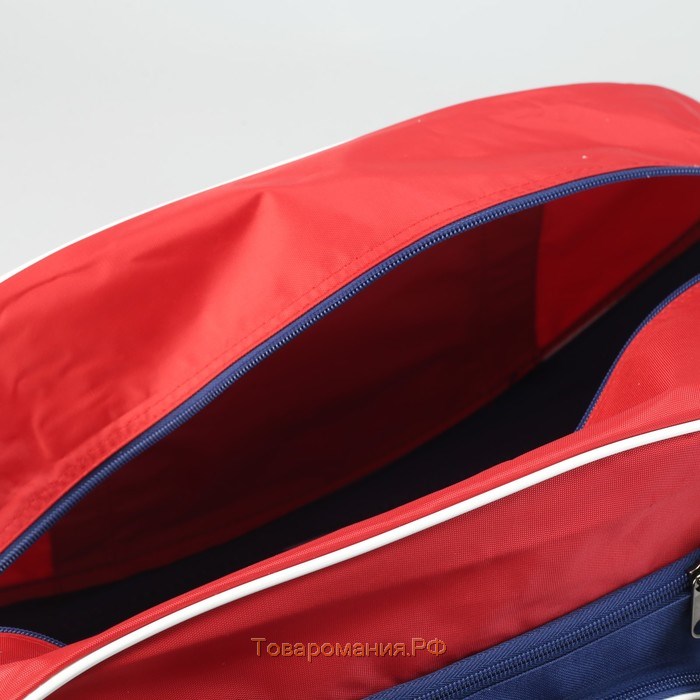 Сумка спортивная на молнии, 3 наружных кармана, длинный ремень, цвет красный/синий