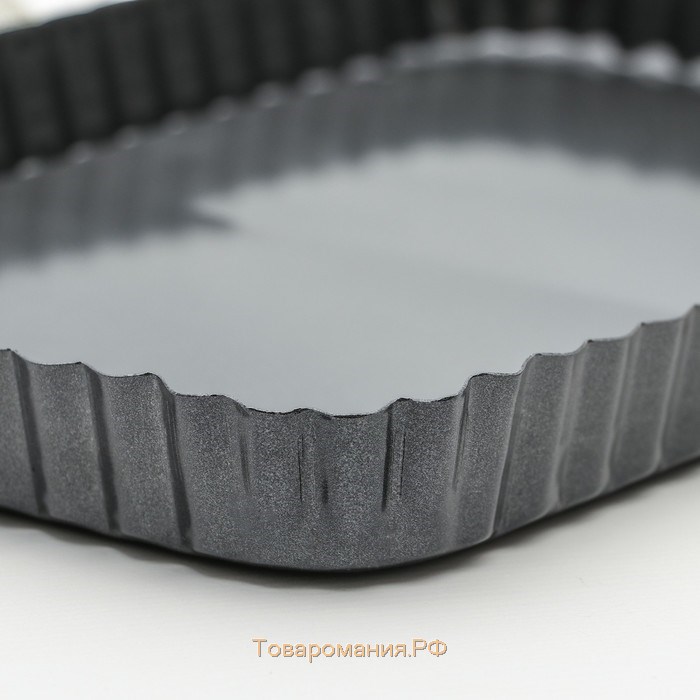 Форма для выпечки «Жаклин. Рифленый прямоугольник», 31×21×3 см, съёмное дно, антипригарное покрытие, цвет чёрный