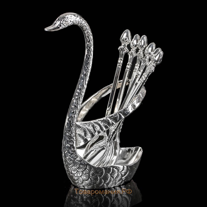 Набор ложек на подставке Magistro «Серебряный лебедь», 7,5×5×14 см, цвет серебряный