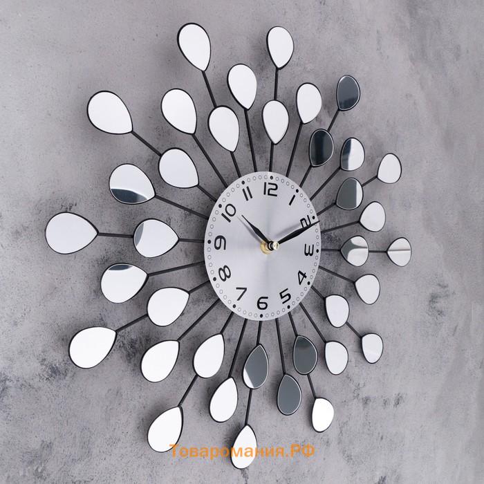 Часы настенные, серия:Ажур, "Зеркальные лепестки", плавный ход, d-10 см, 40 х 40 см