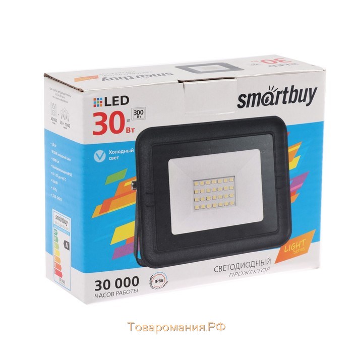 Прожектор светодиодный Smartbuy FL SMD LIGHT, 30 Вт, 6500 К, 2400 Лм, IP65, 118х35х90 мм