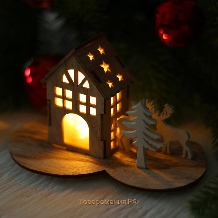 Новогодний декор с подсветкой «Праздничный домик» 7 × 11,5 × 8,7 см