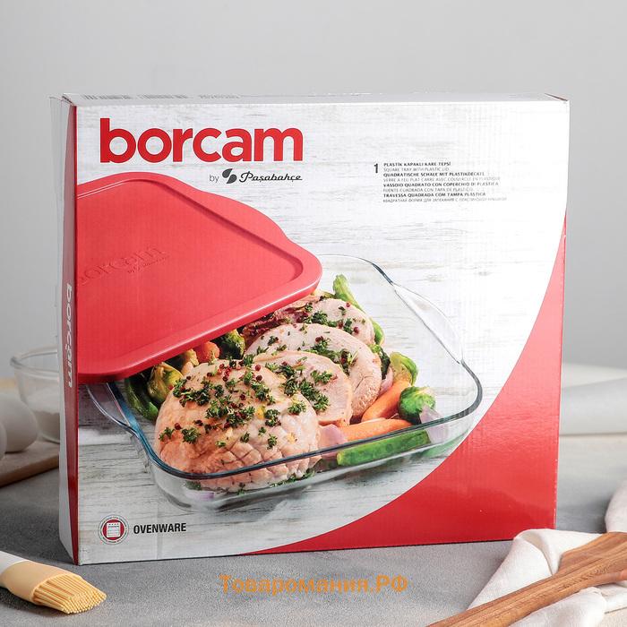 Форма для запекания Paşabahçe Borcam, 3 л, 28,2×31,7 см, стекло, с красной крышкой, прозрачная