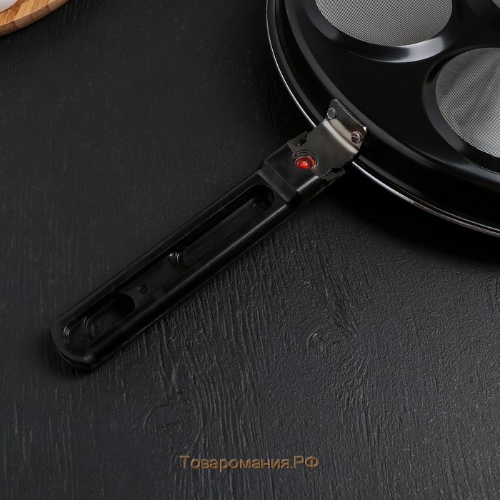 Сковорода-оладница «7 оладий», d=30 см, съёмная ручка, антипригарное покрытие, цвет чёрный