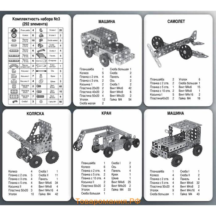 Конструктор 3 для уроков труда, 292 детали