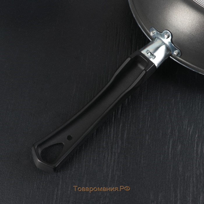 Сковорода «Классика атлас», d=26 см, пластиковая ручка, стеклянная крышка, антипригарное покрытие, цвет чёрный