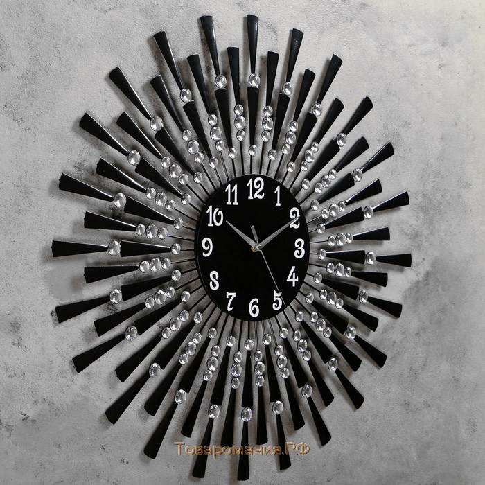 Часы настенные, серия: Ажур, "Чёрные лучики", плавный ход, d-69 см, циферблат 22 см