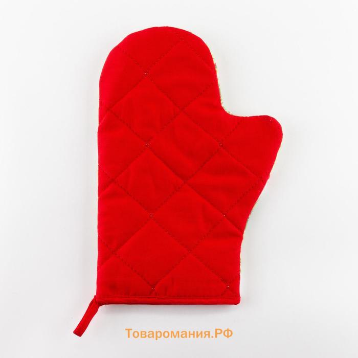 Новый год. Варежка-прихватка Christmas red flowers 20х28см, саржа, 100% хлопок, ватин 250г/м2