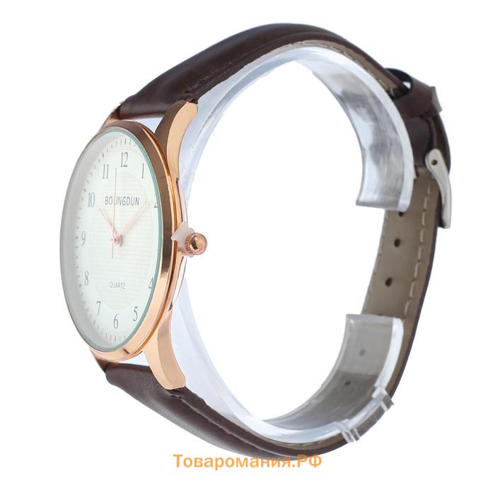 Часы наручные мужские "Bolingdun", d-4 см, ремешок экокожа, коричневый