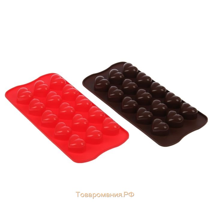 Форма для шоколада «Сердечки», силикон, 20,5×10 см, 15 ячеек (3×2,6 см), цвет МИКС