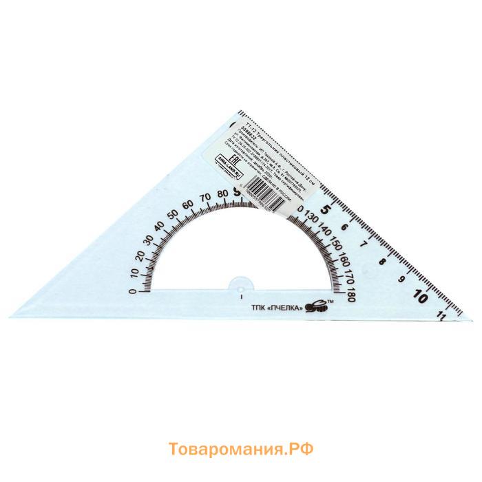 Треугольник 12 см, 45°, Calligrata, с транспортиром, пластик, прозрачный микс
