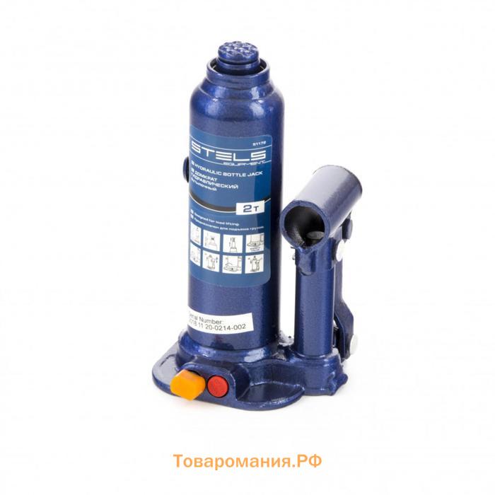 Домкрат гидравлический бутылочный Stels 51172, подъем 178–338 мм, в кейсе, 2 т