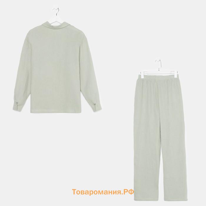 Пижама женская (рубашка и брюки) KAFTAN "Basic" размер 40-42, цвет зелёный