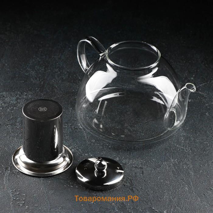Чайник стеклянный заварочный с металлической крышкой и ситом «Жак», 1,5 л, 23×16×13,5 см