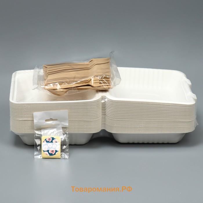 Коробка для бенто-торта с вилкой, кондитерская подарочная упаковка, «Цветочная», 21 х 20 х 7,5 см