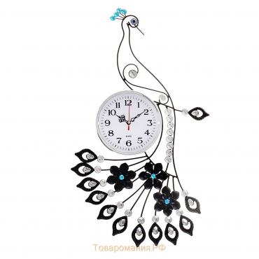 Часы настенные, серия: Ажур,"Павлин со стразами", плавный ход, d-15 см, 46 х 47.5 см