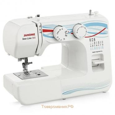 Швейная машина Janome Sew Line 300, 40 Вт, 15 операций, полуавтомат, бело-голубая