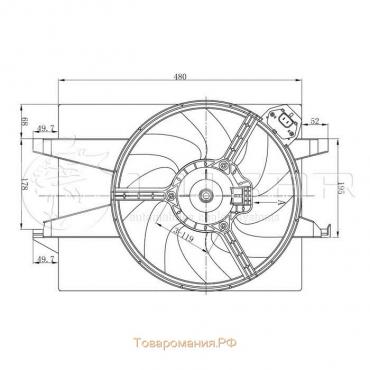 Электровентилятор охлаждения с кожухом Fusion (02-)/Fiesta (01-) A/C+ Ford 3M5H8C607SB, LUZAR LFK 1031