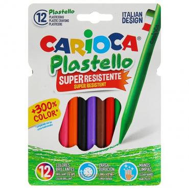 Мелки пластиковые 12 цветов, Carioca "Plastello", яркие цвета, экономичный расход, не пачкаются, круглые, в конверте