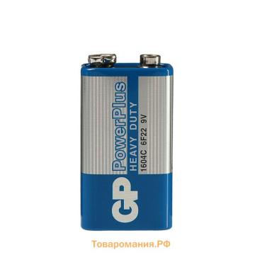 Батарейка солевая GP PowerPlus Heavy Duty, 6F22 (1604C)-1S, 9В, крона, спайка, 1 шт.