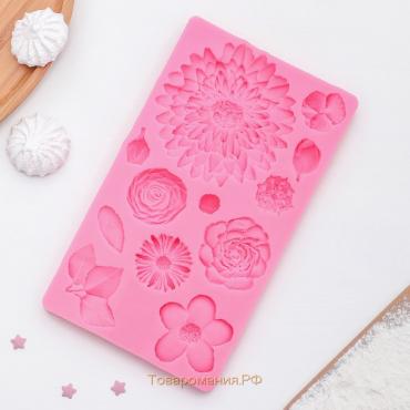 Молд «Цветы», силикон, 25×10 см, цвет розовый