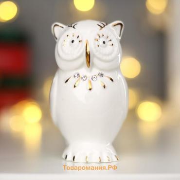 Сувенир керамика "Очкастая сова" белая со стразами 9,3х5,5х5,4 см
