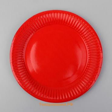 Тарелка одноразовая бумажная однотонная, цвет красный