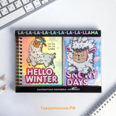 Подарочный набор новогодний, голографический блокнот и обложка на паспорт, Hello winter