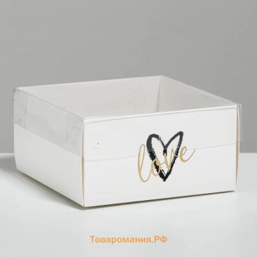 Коробка для кондитерских изделий с PVC крышкой Love, 11.5 х 11.5 х 6 см