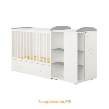 Кровать детская Polini kids French 900, Teddy, с комодом, цвет белый-серый