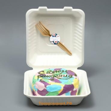 Коробка для бенто-торта с вилкой, кондитерская подарочная упаковка, «Цветочная», 21 х 20 х 7,5 см