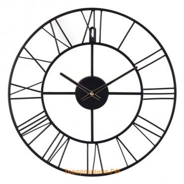 Часы настенные, интерьерные: Лофт, бесшумные, d-40 см, черные